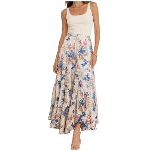 Tuckernuck Mallory Skirt Cosmos Floral Blue Pink Cream Midi to Maxi Women Size M
